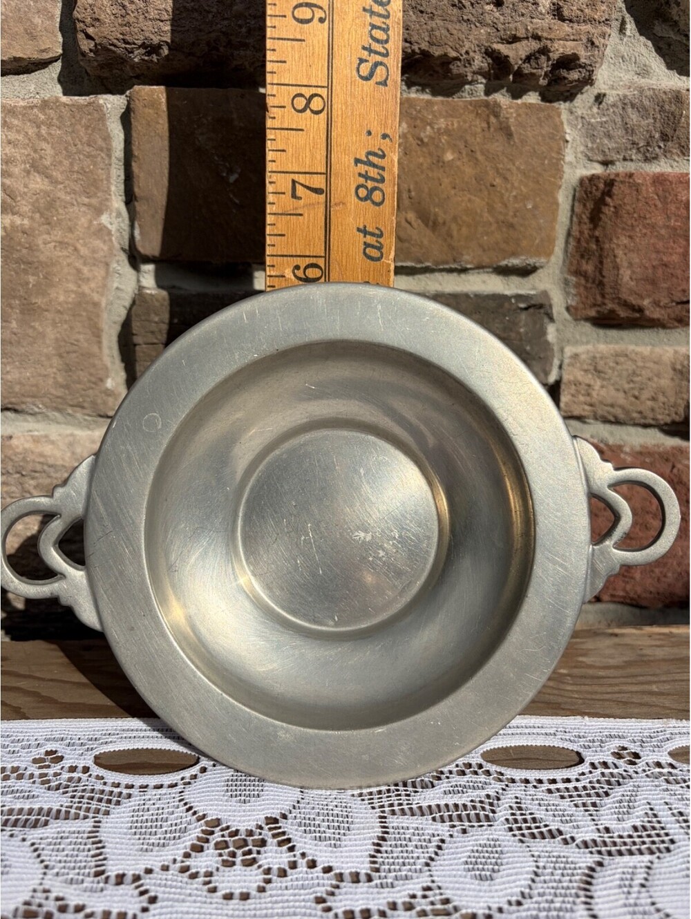 Vintage C.A. Woodward Pewter Porringer Bowl Handle Taunton Mass Antique 906